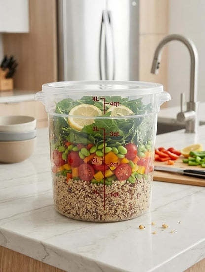 4 Quart Translucent Food Storage Container with Lid, BPA-Free Round Plastic Bucket for Dough Proofing, Brining & Pantry Organization