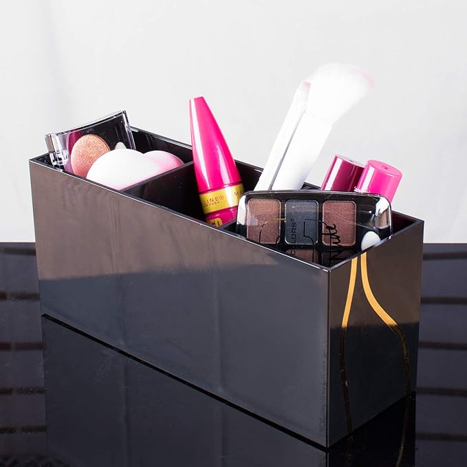 Super Z Outlet Cosmetic Makeup Organizer for Lipstick, Eyeliner Brushes, Lip Pencil Display Rack 3 Slot Vanity Top Holder (Black Gold)