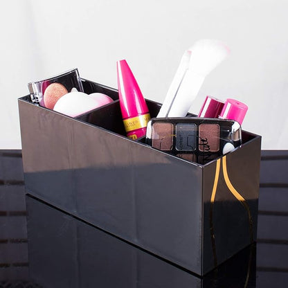 Super Z Outlet Cosmetic Makeup Organizer for Lipstick, Eyeliner Brushes, Lip Pencil Display Rack 3 Slot Vanity Top Holder (Black Gold)