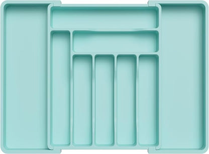 Lifewit Utensil Organizer for Kitchen Drawer, Expandable Cooking Silverware Tray, Adjustable Cutlery Flatware Holder, Plastic Spatula Tools Storage Divider, 13-22.4 x 15", Turquoise