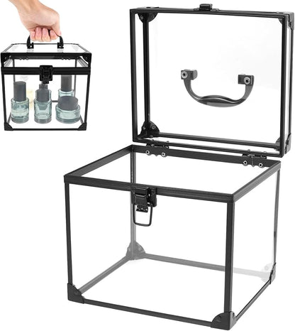 Crown Boxes for Pageants 7.9 X 6.7 X 7.5 In Clear Large capacity Makeup Train Case Cosmetic Case with Latches and Handle Toiletry Organizer Box Travel Makeup Tools Storage Organizer Box
