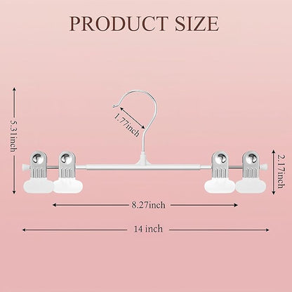 14Inch Clothes Pants Hangers with WideClips 10 Pack,Non-Slip Adjustable Skirt Hanger for Women,Space-Saving Heavy Duty Men Hangers for Pants,Trousers,Jeans,Shorts,White