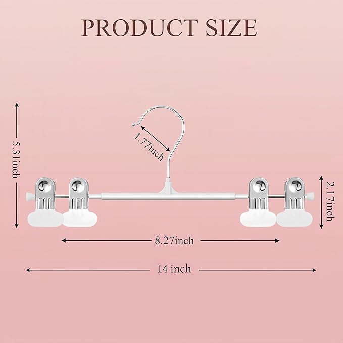 14Inch Clothes Pants Hangers with Wide Clips 20 Pack,Non-Slip Adjustable Skirt Hanger for Women,Space-Saving Heavy Duty Men Hangers for Pants,Trousers,Jeans,Shorts,White