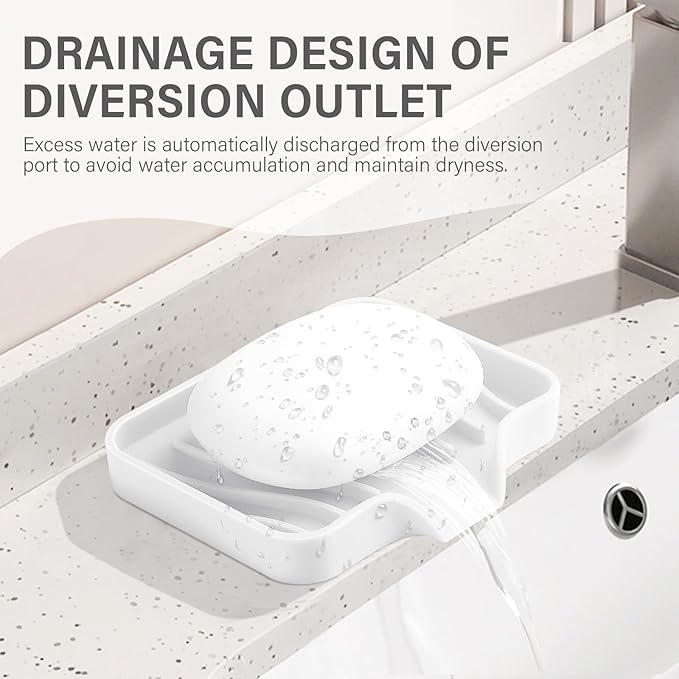 Silicone Soap Dish with Drain, SAISN Kitchen Soap Tray for Shower 2 Pack Self Draining Soap Dish Soft Bathroom Soap Holder for Kitchen Sink Flexible Portable Soap Saver, White