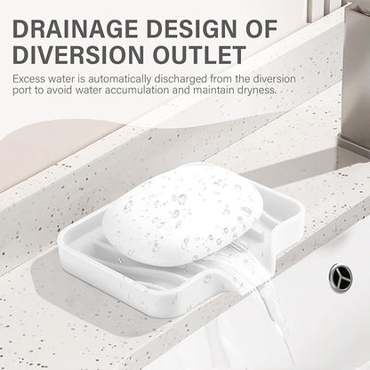 Silicone Soap Dish with Drain, SAISN Kitchen Soap Tray for Shower 2 Pack Self Draining Soap Dish Soft Bathroom Soap Holder for Kitchen Sink Flexible Portable Soap Saver, White