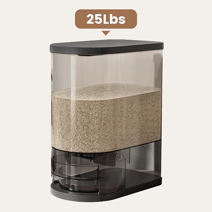SYNCVIBE Large Rice Dispenser 22-25Lbs, Cereal Dispenser Rice Container Food Storage Container with Measuring Cup, Cereal Containers Storage Kitchen Storage Household Moisture Proof Holder, Black
