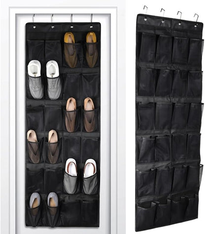 Over-Door Shoe Storage Organizer, 24-Pocket Hanging Organizer For Closet, Breathable Mesh Bag With Hooks
