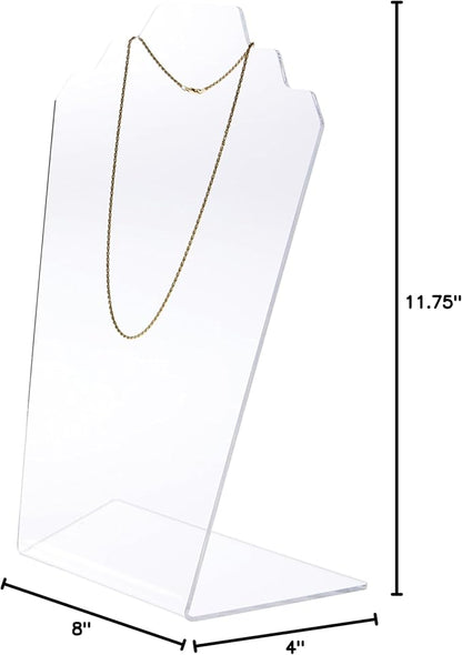 Plymor Clear Acrylic Stair-step Necklace Display Stand, 8" W x 4" D x 11.75" H (2 Pack)