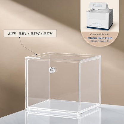 Disposable Face Towel Container Box Compatible with Clean Skin Club Clean Towel XL, AcrylicTowel Storage Bin with Drawer, Makeup Organizer stackable holder, Ideal for Vanity, Bathroom Organization