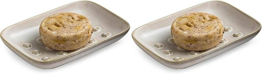 Miamolo Soap Dish for Shower, Ceramic Soap Dish Non-Slip Soap Holder Bar Saver Tray for Bathroom Kitchen Sink, Floating Point Design Save Soap Loss (Pack of 2)