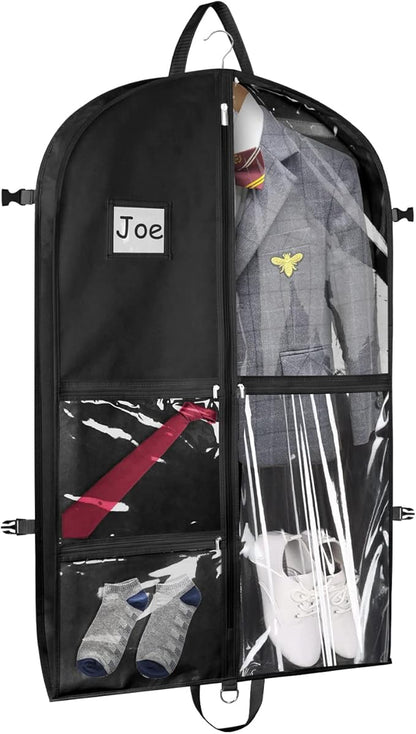 Zilink Black Dance Costume Bags Garment Bag 40 Inch for Dance Competitions with 5 Clear Zipper Pockets and Handles for Dance Competition Closet Storage