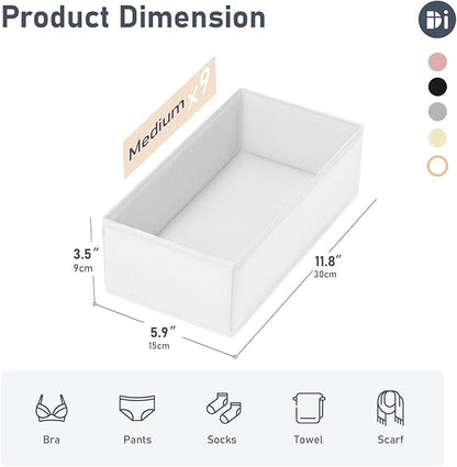 DIMJ Drawer Organizer Clothes - Underwear Organizer Small Sock Organizer Box Dresser Organizer,Drawer Dividers for Baby Clothes,Bra,Socks, Belt, Tie, Set of 9,White
