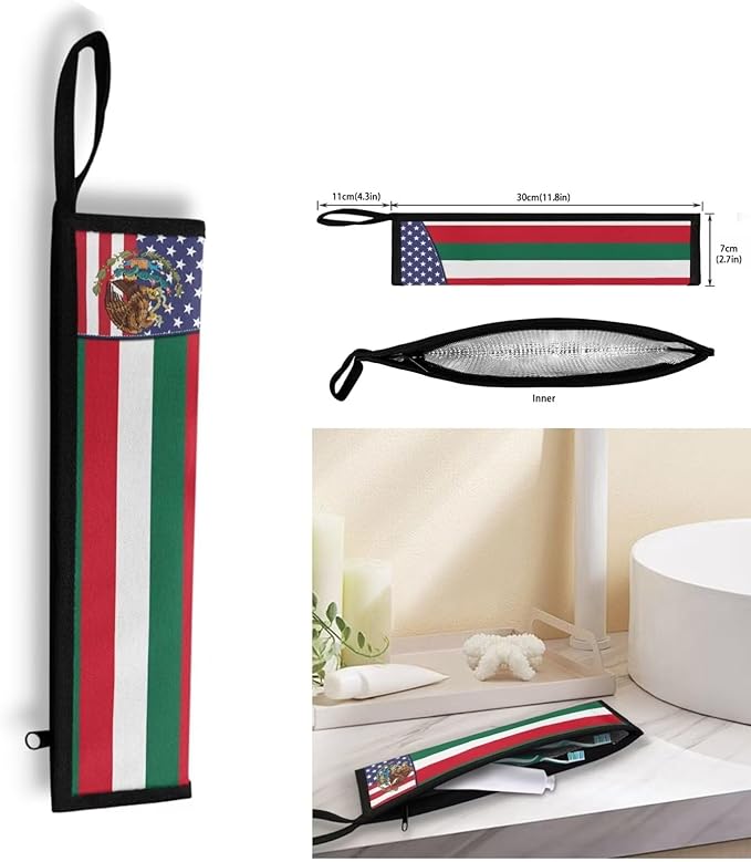 COEQINE Utensil Holder With Mexico Flag Themes Fork Spoon Bowl Organizer For Party Portable Leafproof Portable Travel Accessories Travel Silverware Case With Handles,Independence Day Decor
