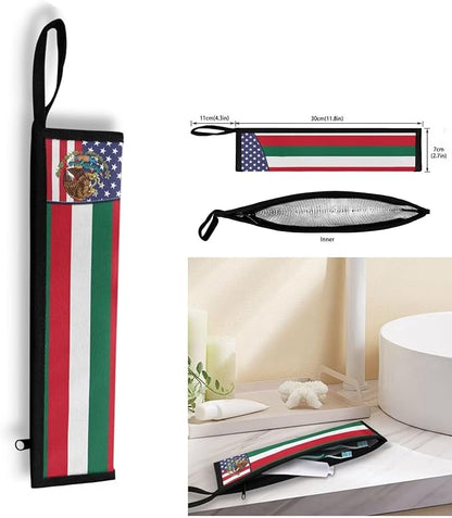 COEQINE Utensil Holder With Mexico Flag Themes Fork Spoon Bowl Organizer For Party Portable Leafproof Portable Travel Accessories Travel Silverware Case With Handles,Independence Day Decor