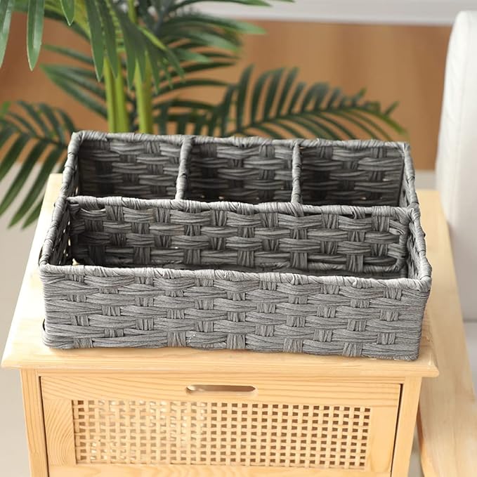 Toilet Paper Basket for Tank Topper,Woven Storage Box Cube Basket Bin Container, Shelf Cabinet(Grey 1pc) (14.17''L x 9.44''W x 3.93''H)