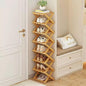 Foldable Shoe Rack, Bamboo Vertical Shoe Organizer Tall for Small Spaces. Multifunctional Narrow Shoe Shelf for Entryway, Closet, Corner, Bedroom, Hallway, Wood Color 8 Layers