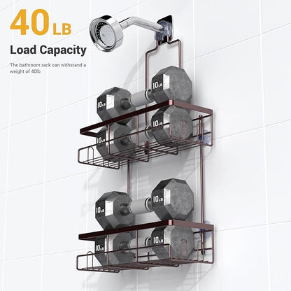 AKTECKE Shower Caddy Hanging Bathroom Organizer: Rustproof Shelf for Inside Shower - No Drilling, Over Showerhead - Bath Shelves for Shampoo, Soap - Bronze