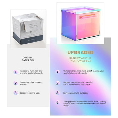 Rainbow Disposable Facial Towels Storage Box Acrylic Container Compatible with Clean Skin Club Clean Towel XL Wall-Mounted Face Towel Organizer with Drawer(Excluding Facial Towels)