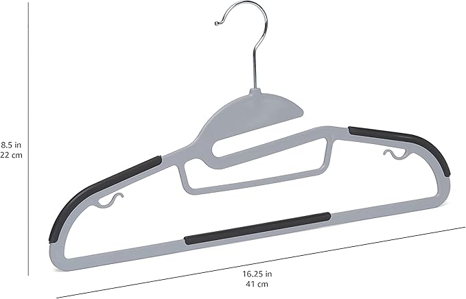 Amazon Basics Space Saving Non-Slip Rubber Coated Plastic Hangers with 360° Swivel Hook, Thin, Gray, Pack of 50