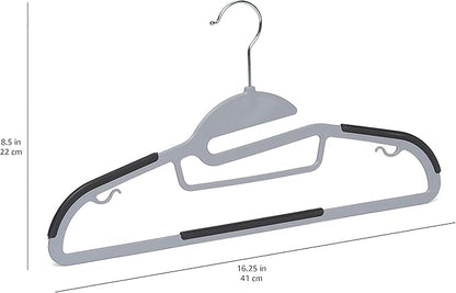 Amazon Basics Space Saving Non-Slip Rubber Coated Plastic Hangers with 360° Swivel Hook, Thin, Gray, Pack of 50