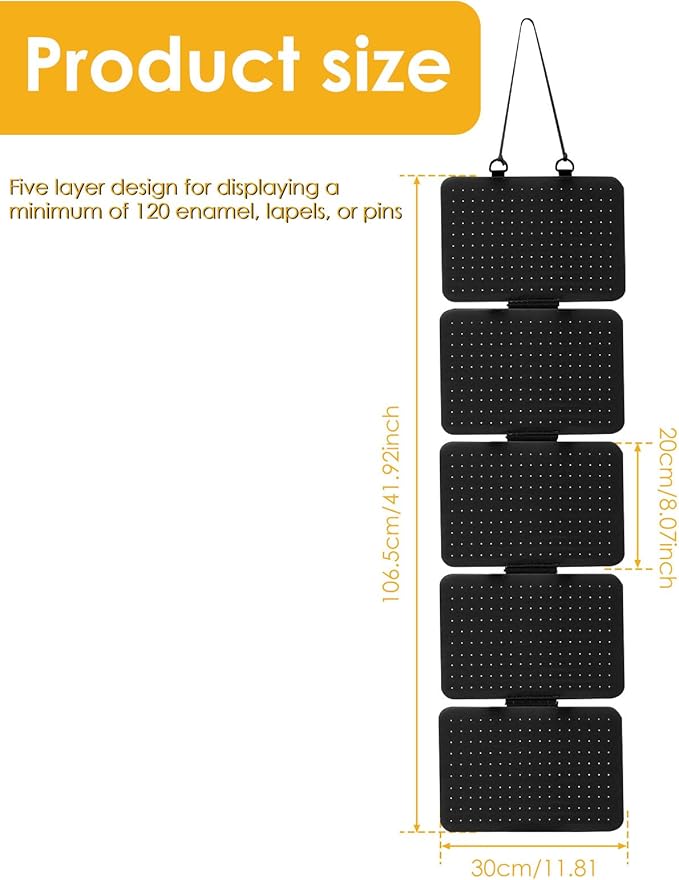 Hanging Enamel Pin Display Panel Felt Lapel Pin Board Foldable Enamel Pin Organizer Hanging Earring Organizer with 5 Loose-Leaf Board Pieces for Jewelry Pins (Black)