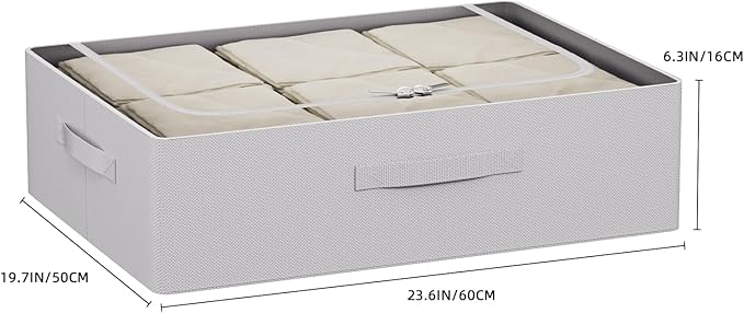 CYhom 3Pcs Under Bed Storage Bins with Metal Frame - Shoe Organizer for Closet with Clear Cover Oxford Fabric Sturdy Underbed Container Foldable Stackable Clothes Organizer (Grey, 23.5x19.7x6.3)