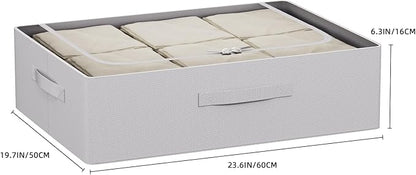 CYhom 3Pcs Under Bed Storage Bins with Metal Frame - Shoe Organizer for Closet with Clear Cover Oxford Fabric Sturdy Underbed Container Foldable Stackable Clothes Organizer (Grey, 23.5x19.7x6.3)