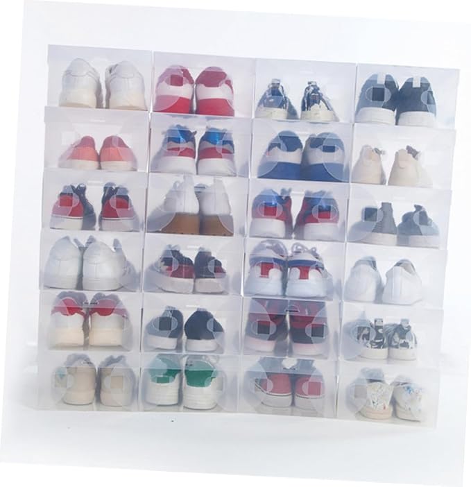 PRETYZOOM 6pcs Shoe Storage Boxes with Flip-top Lids Large 33x20x12cm White Plastic Shoe Containers for Home Dustproof Organization