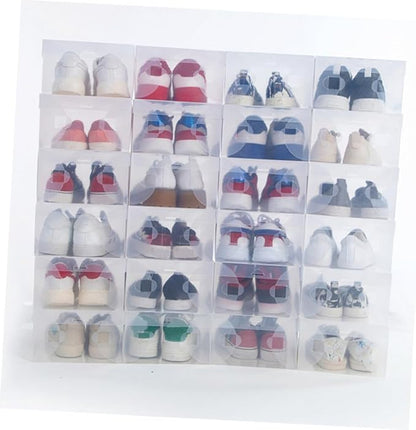 PRETYZOOM 6pcs Shoe Storage Boxes with Flip-top Lids Large 33x20x12cm White Plastic Shoe Containers for Home Dustproof Organization