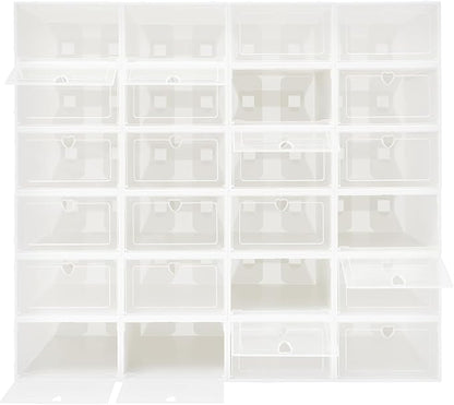 24Pcs Shoe Storage Box, Shoe Box Side Open, Clear Shoe Boxes Stackable, Plastic Stackable Shoe Storage Organizer, for Shoes, Including Sneakers, High Heels, Canvas Shoes, Boots, Etc (White)