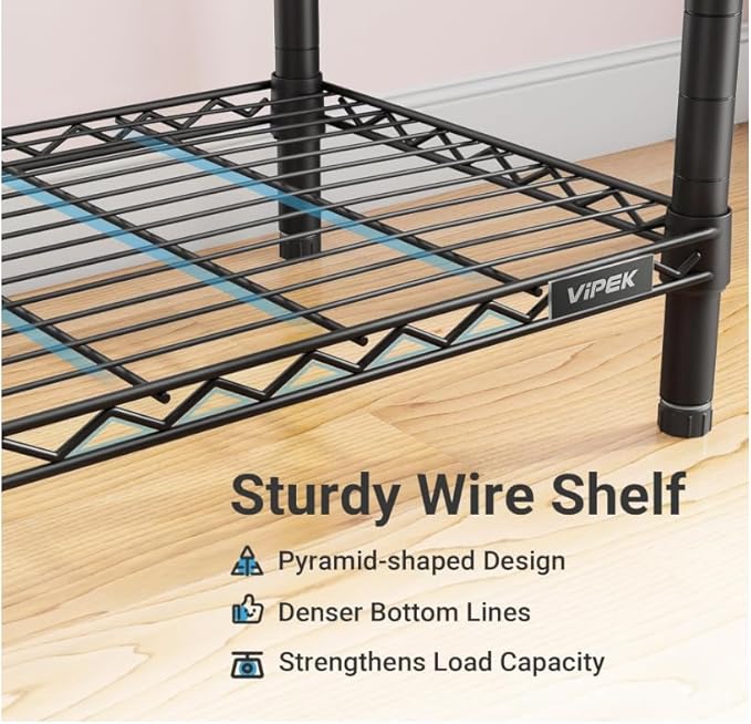 VIPEK X2 Expandable Reach-in Closet Racks Adjustable from 3'3" to 4'8" Portable Open Walk-in Closet Rack System with Flexible Shelves and Hanger Rods Clothing Rack for Hanging Clothes, Black
