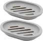Soap Dish with Water Drainage Design for Drying and Saving Soap, Bathroom Kitchen Sponges Holder (Grey - Oval) 2 Pack