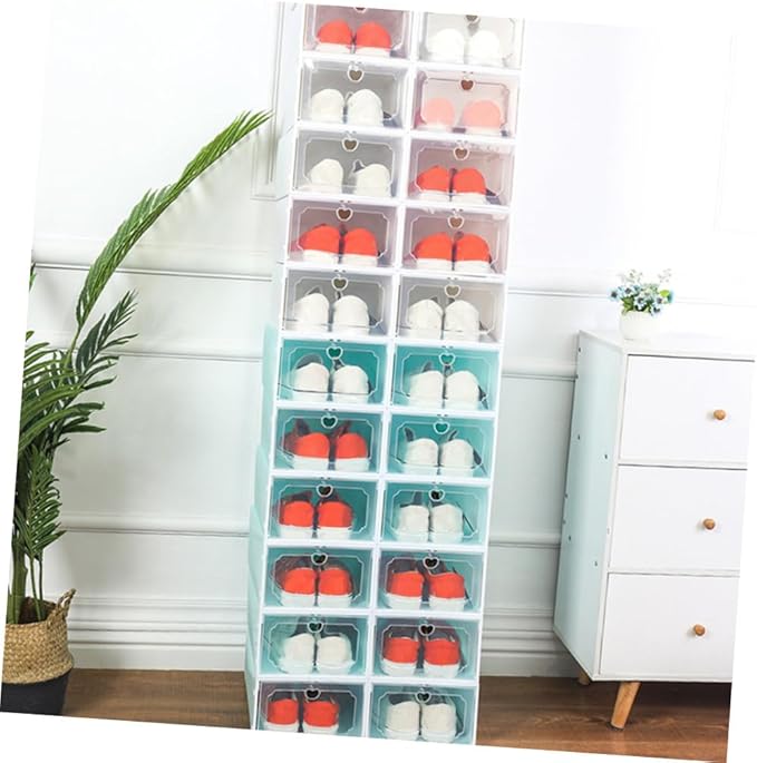 6pcs Large Capacity Plastic Shoe Storage Boxes with Flip- Design, Thickened Stackable Shoe Organizers for Closet and Home Storage