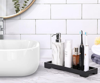 Luxspire Bathroom Vanity Tray, Resin Black Bathroom Tray Toilet Tank Tray, 11.2x4.1 inch Kitchen Sink Trays, Countertop Organizer for Candles Soap Towel Perfume Holder Jewelry Dish, Small, Matte Black
