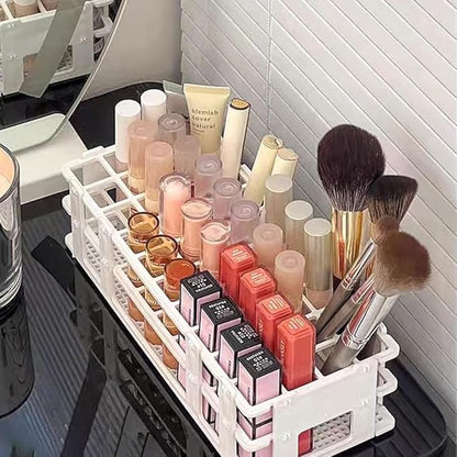 OULIGET Makeup Storage Organizer Rack,Lipstick Lipgloss Display Organizer,Detachable Makeup Brush Air Drying Rack,Perfect Storage Solution for Drawer and Vanity,0.9"+0.66" (24-hole + 60-hole)