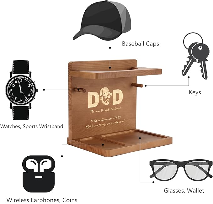 Birthday Gifts Ideas for Dad from Daughter Son,Wooden Hat Holder Display Stand,Hat Rack for Baseball Caps,Best Dad Ever Home Office Organizer Decoration Gifts for Christmas Retirement Fathers Day