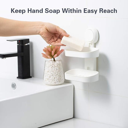 HOME&I Suction Cup Soap Dish Holder – Strong Vacuum Suction, Waterproof, Self-Draining Soap Dish for Shower, Bathroom, Kitchen Sink – No Drilling, Reusable (White)