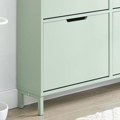 Haotian Green Shoe Cabinet with 4 Flip-Drawers, Narrow Freestanding Shoe Rack, Slim Shoe Organiazer for Entryway Hallway Mudroom(7.5" D x 39.4" W x 35.8" H) FSR100-GR