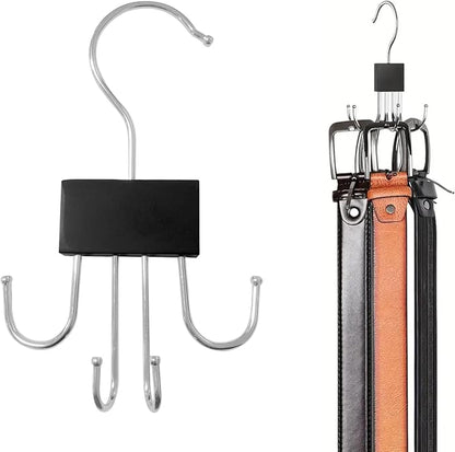 Belt Hanger for Closet Rotatable Belt Rack Closet Accessories Organizer Four Hooks for Belt Bra Tank Top Tie Black