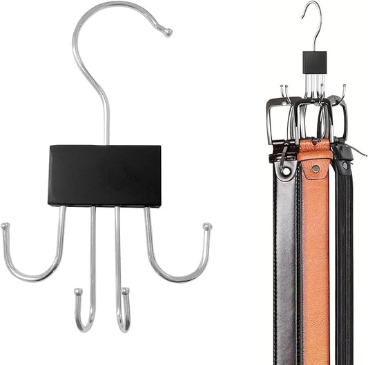 Belt Hanger for Closet Rotatable Belt Rack Closet Accessories Organizer Four Hooks for Belt Bra Tank Top Tie Black