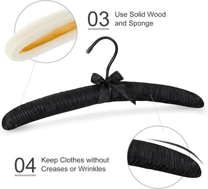 TOPIA HANGER Padded Hangers for Women Clothing,17-inch Satin Hangers 10 Pack Thick Foam Padded No Shoulder Bump for Sweaters, Coat, Blouses, Dresses-Black, CT18B-10