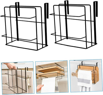2Pcs Cabinet Organizer Set Over Door Storage Rack with Double Hooks for Towel and Cutting Board Stylish and Space Saving for Spaces for Kitchen Organization