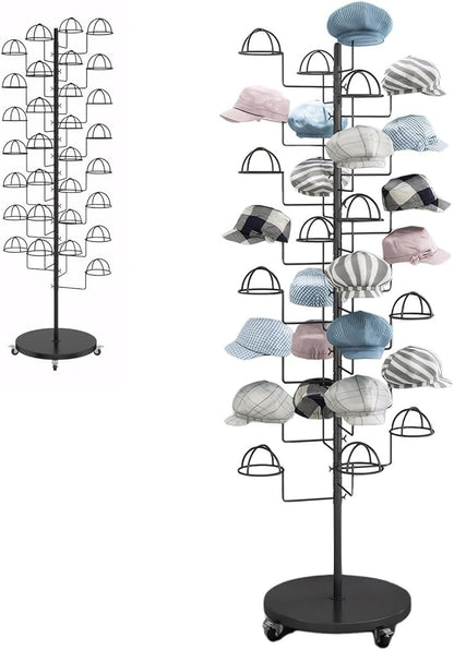 Hat Rack Stand, Metal Hats Display Stand, Standing Hat Rack, Hat Tree Stand with 30 Circular Hooks, Ball Cap Storage Organizer Rack for Stores/Home(Black)
