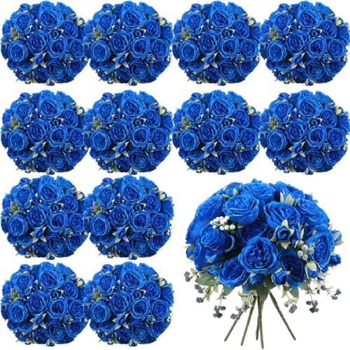 Geosar 16 Bundles Artificial Peonies Flowers,Royal Blue by Geosar