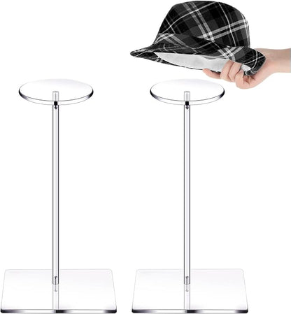 Yookeer 2 Set 16 Inch Clear Acrylic Hat Stands and Wig Display Rack Stands for Multiple Hats Display Tabletop Baseball Caps Watch Tabletop (Square Bottom)