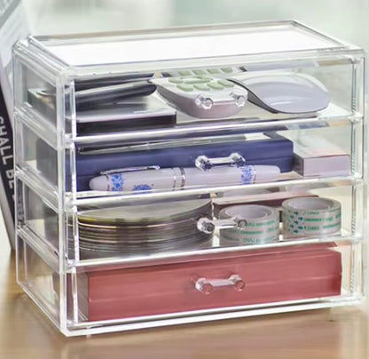 4-Drawer Clear Acrylic Vanity Top Stackable Organizer – Perfect for Skincare, Makeup, Brushes, Perfume, Jewelry and Hair Accessories (Modern 5.9" D x 9.25" W x 7.9" H)