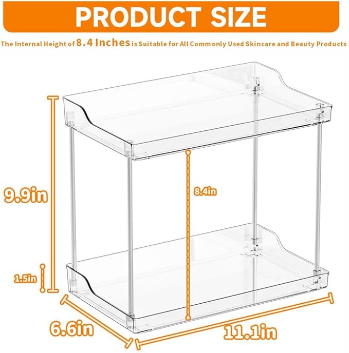 Yieach Clear Acrylic Bathroom Counter Organizers and Storage Tray, 2 Tier Makeup,Perfume,Skincare Organizer Shelf & Vanity Storage for Bedroom and Counter Top Spice Racks for Kitchen Corner,Rectangle