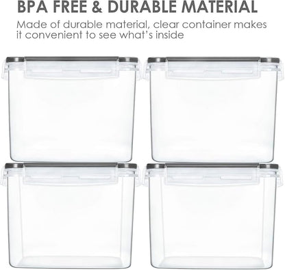 Vtopmart Food Storage Containers 3.3 quart / 3.6L, 4 Pieces BPA Free Plastic Airtight Canister for Flour, Sugar, Baking Supplies, with 4 Measuring Cups and 24 Labels,Black