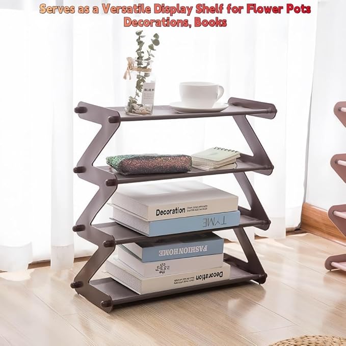 4 Tier Foldable Shoe Rack Organizer Free Standing Shoe Rack for Closet Front Door Living Room Entryway, Simple Installation (Coffee)