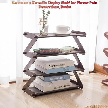 4 Tier Foldable Shoe Rack Organizer Free Standing Shoe Rack for Closet Front Door Living Room Entryway, Simple Installation (Coffee)
